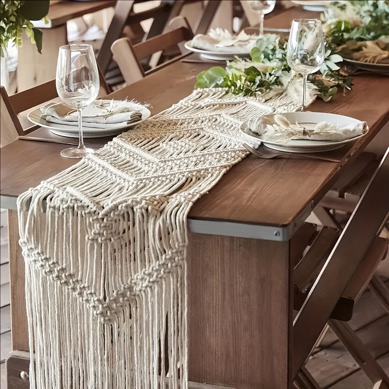 1pc of Bohemian Farmhouse Macrame-Style Table Runner - a Boho Tablecloth Featuring Tassels, Designed in a Rectangular Shape for Home And Restaurant Decoration, Perfect As a Centerpiece for Kitchen Dining Tables, a Decorative Dining Accessory