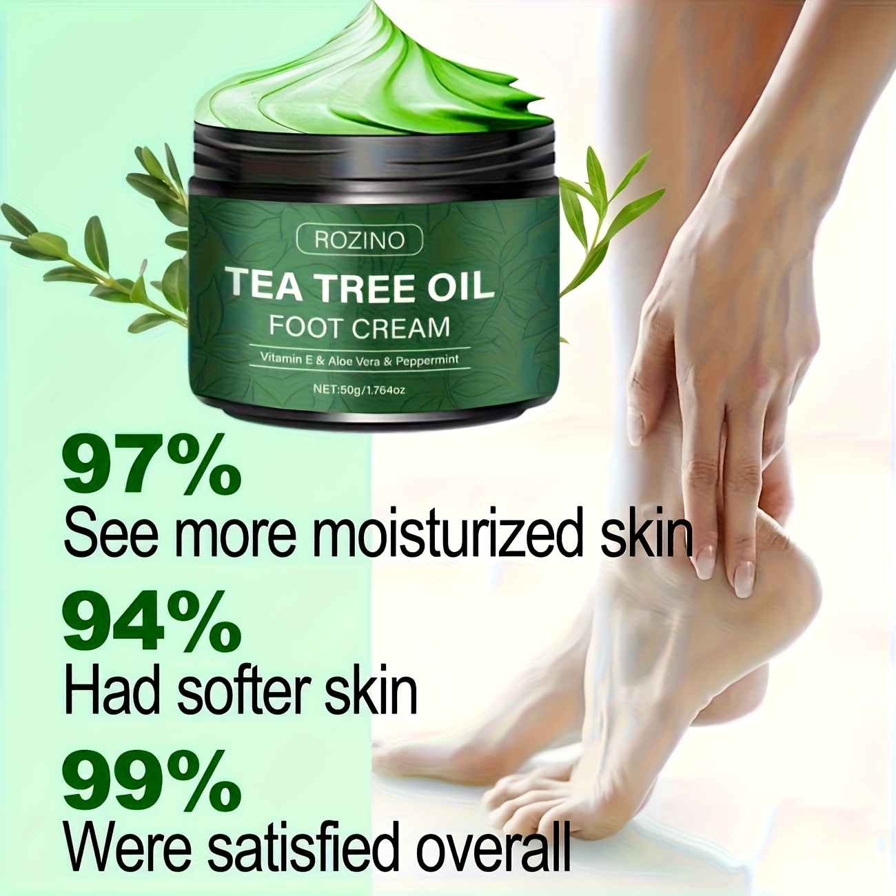 2-Pack Tea Tree Oil Cracked Skin Cream with Vitamin E for Dry, Cracked Hands, Ankles, and Feet, Moisturizing and Softening