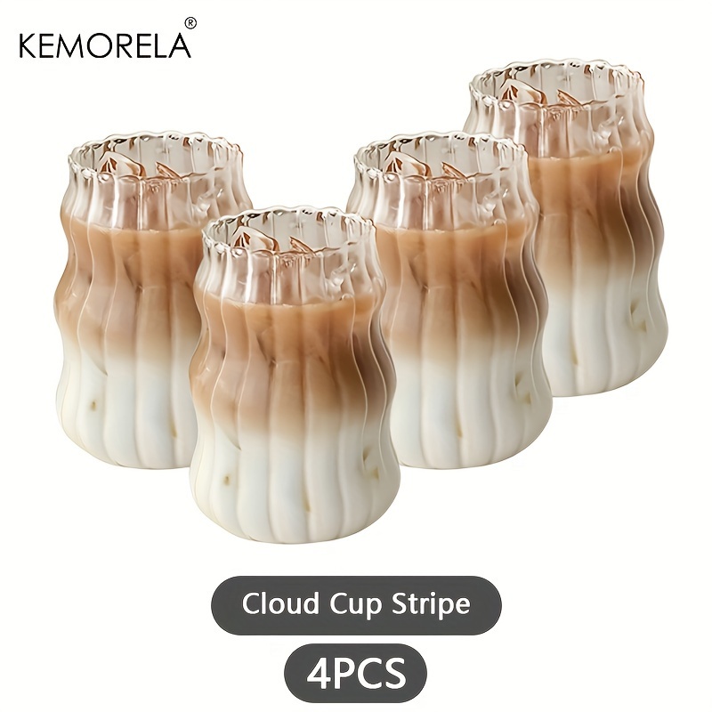 Image of Kemorela 4/6pcs, 17oz Irregular Shaped Drinking Glass, Wavy Clear Glass Water Cup, Iced Coffee Cups, Cute Drinking Cups, Drinkware, Home Kitchen Items 500ml