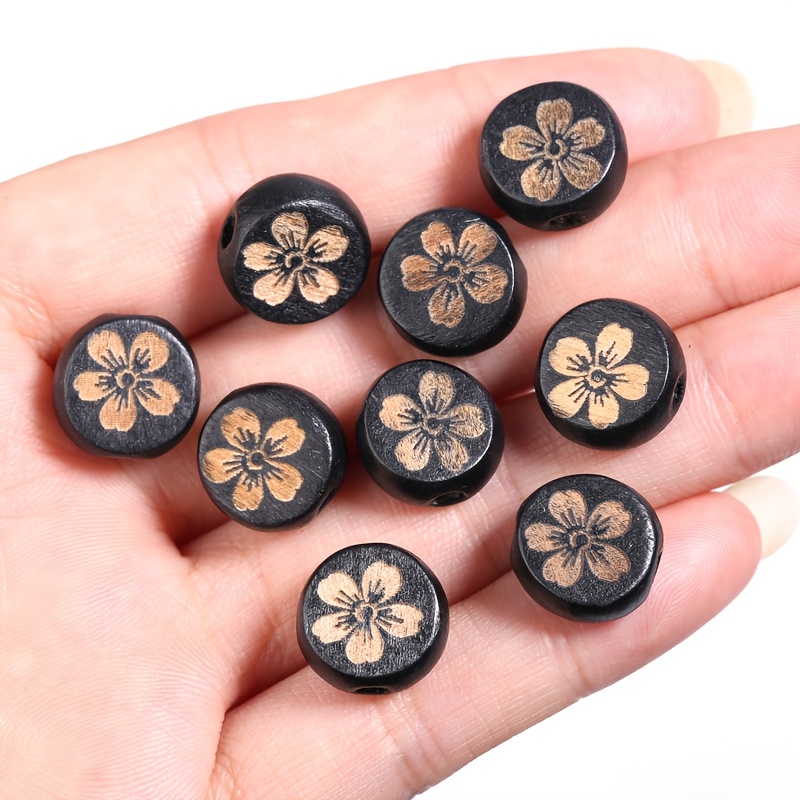 10pcs Floral Wooden Flat Beads for Jewelry Making