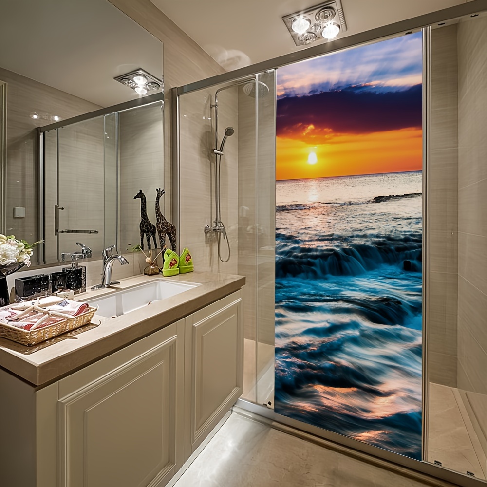 1pc maldives landscape self   decal sea sunrise removable pvc waterproof bathroom glass door sticker bedroom living room door wall decor ornament 30 3 w 78 7 h 0