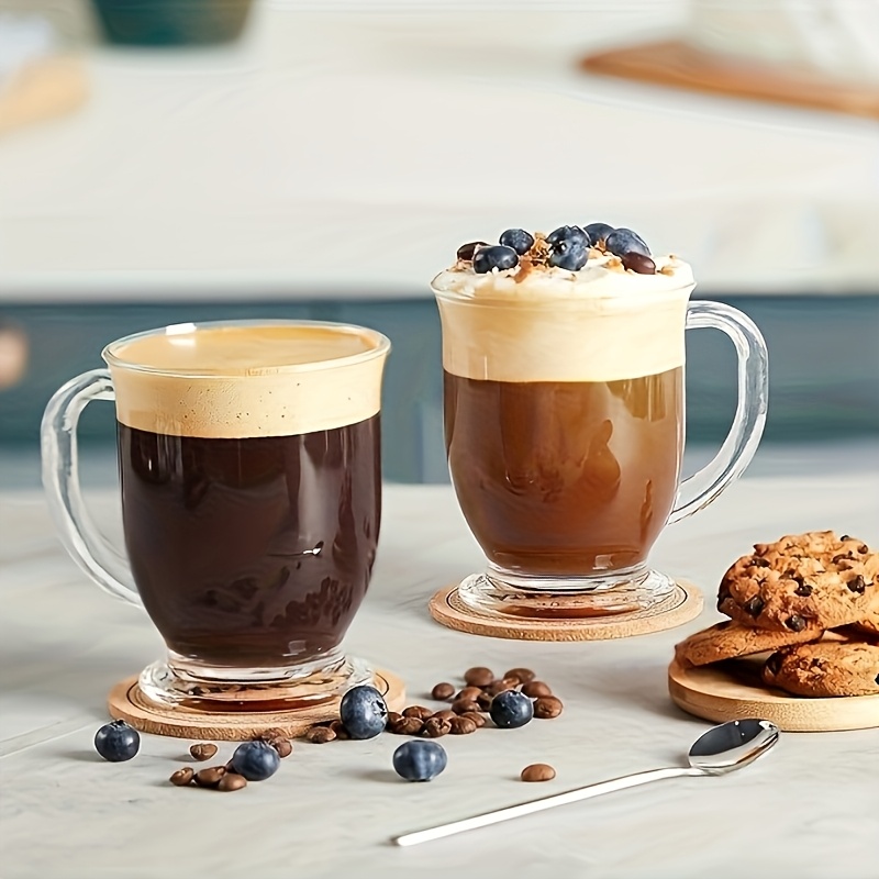 TEMU 2pcs Glass Coffee Cups, Clear Large Coffee Cups 15oz/440ml With Hot Drink Handle, Clear Mugs For Tea, Cappuccino, Latte, Espresso, Juice