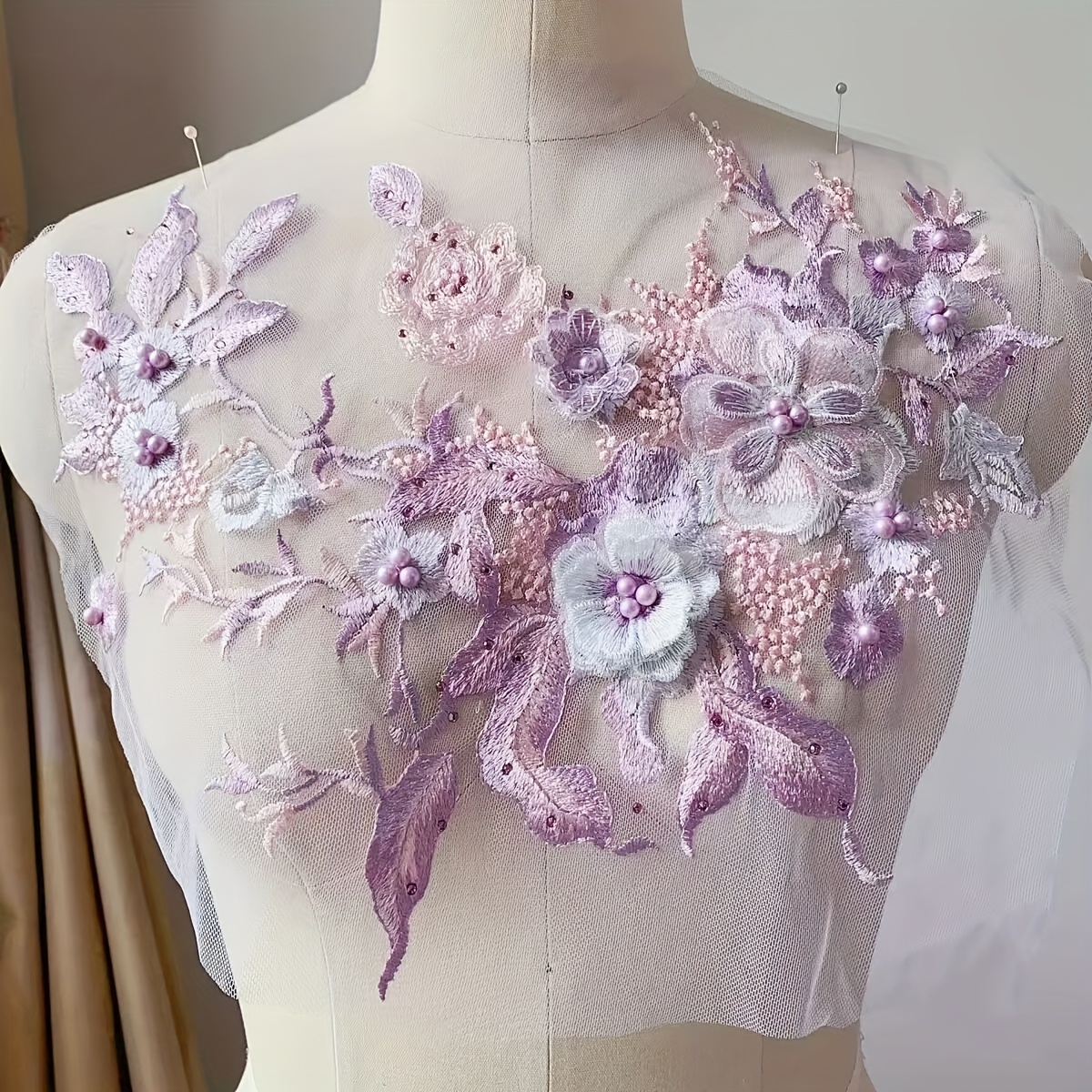 TEMU . 3D Stickerei Kleidungsflicken Blumen Spitzen Applikationen für Hochzeitsfeier Kleid Brautkleid Stoffreparatur