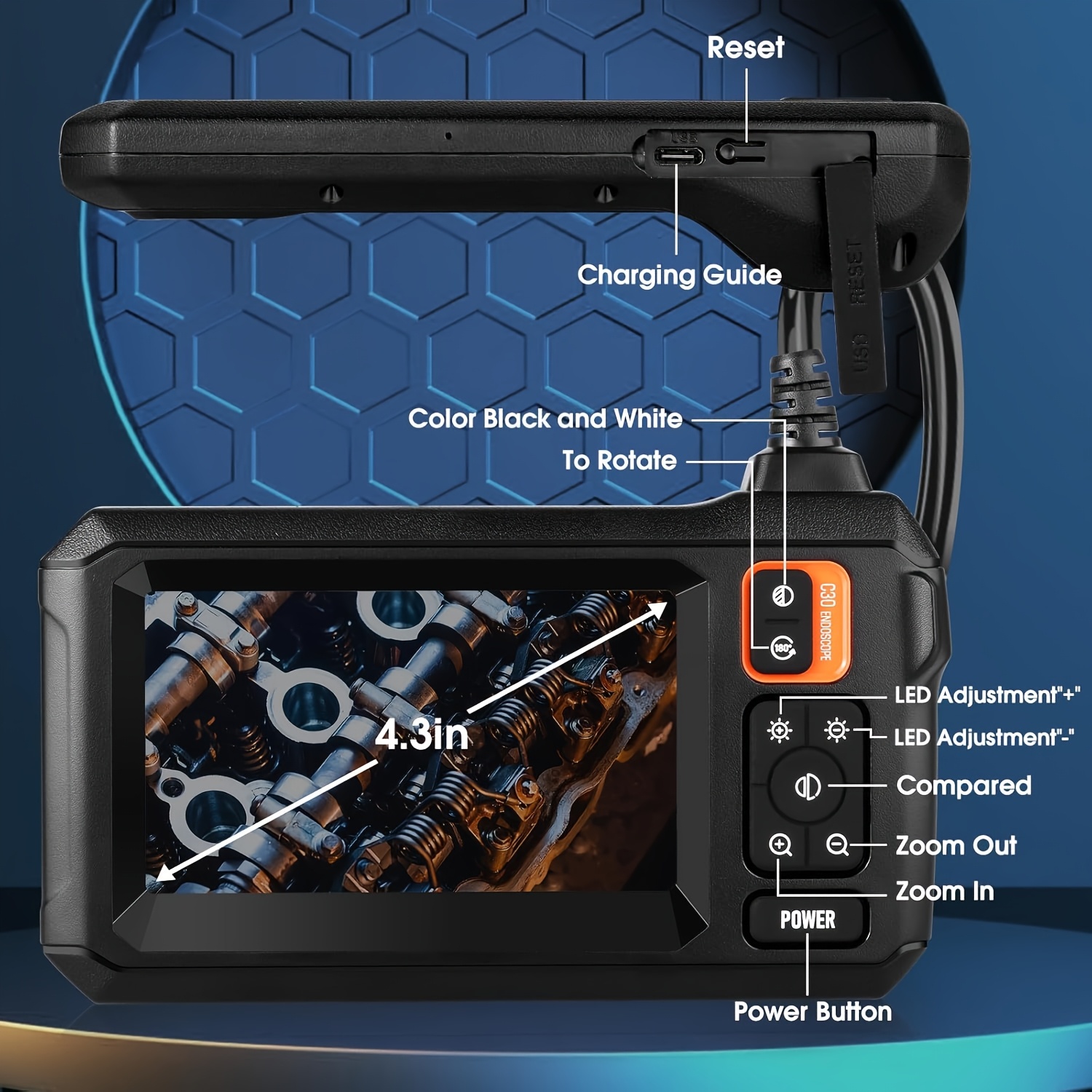 4.3" LCD Screen IP67 Waterproof Borescope Endoscope Camera with Light, 1080P HD Inspection Camera, Snake Camera, 3.3/16.5/50ft Endoscope Camera, Gadgets for Men 9 4.3" LCD Screen IP67 Waterproof Borescope Endoscope Camera with Light, 1080P HD Inspection Camera, Snake Camera, 3.3/16.5/50ft Endoscope Camera, Gadgets for Men - Image 9