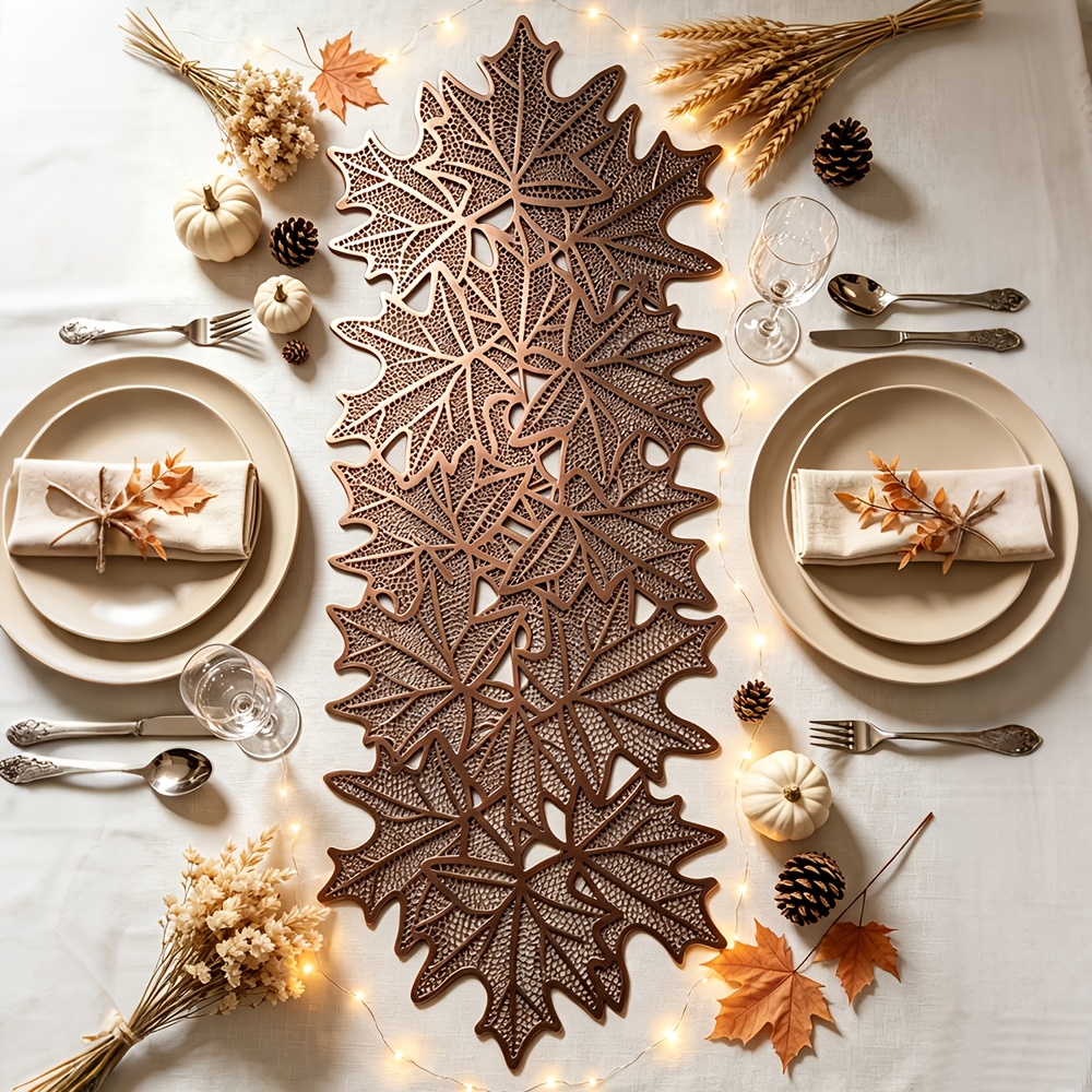 TEMU 1pc Maple Leaf Pattern Pvc Table Runner, Autumn Theme Home And Restaurant Decor, Party Table Decoration Gift, Holiday Theme Table Mat