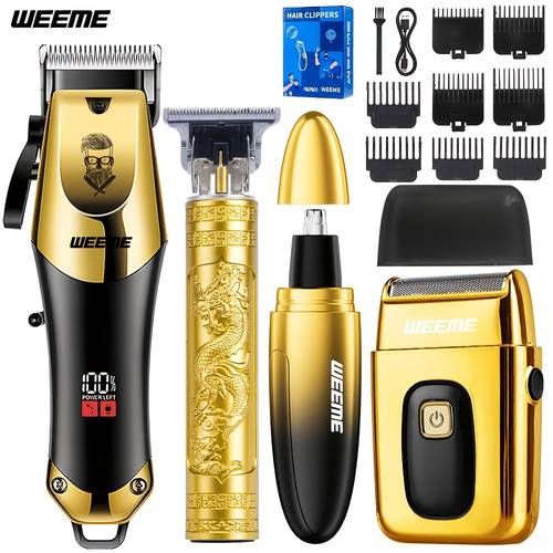 item picture 4pcs mens golden electric shaver set home grooming tool electric shaver and shaver and nose hair trimmer and precision trimmer car travel father husband son brother gift