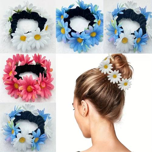 1 simulated fabric daisy flower headband for womens seaside vacation suitable for tying bun heads hair additions wrist flowers color difference is a normal phenomenon