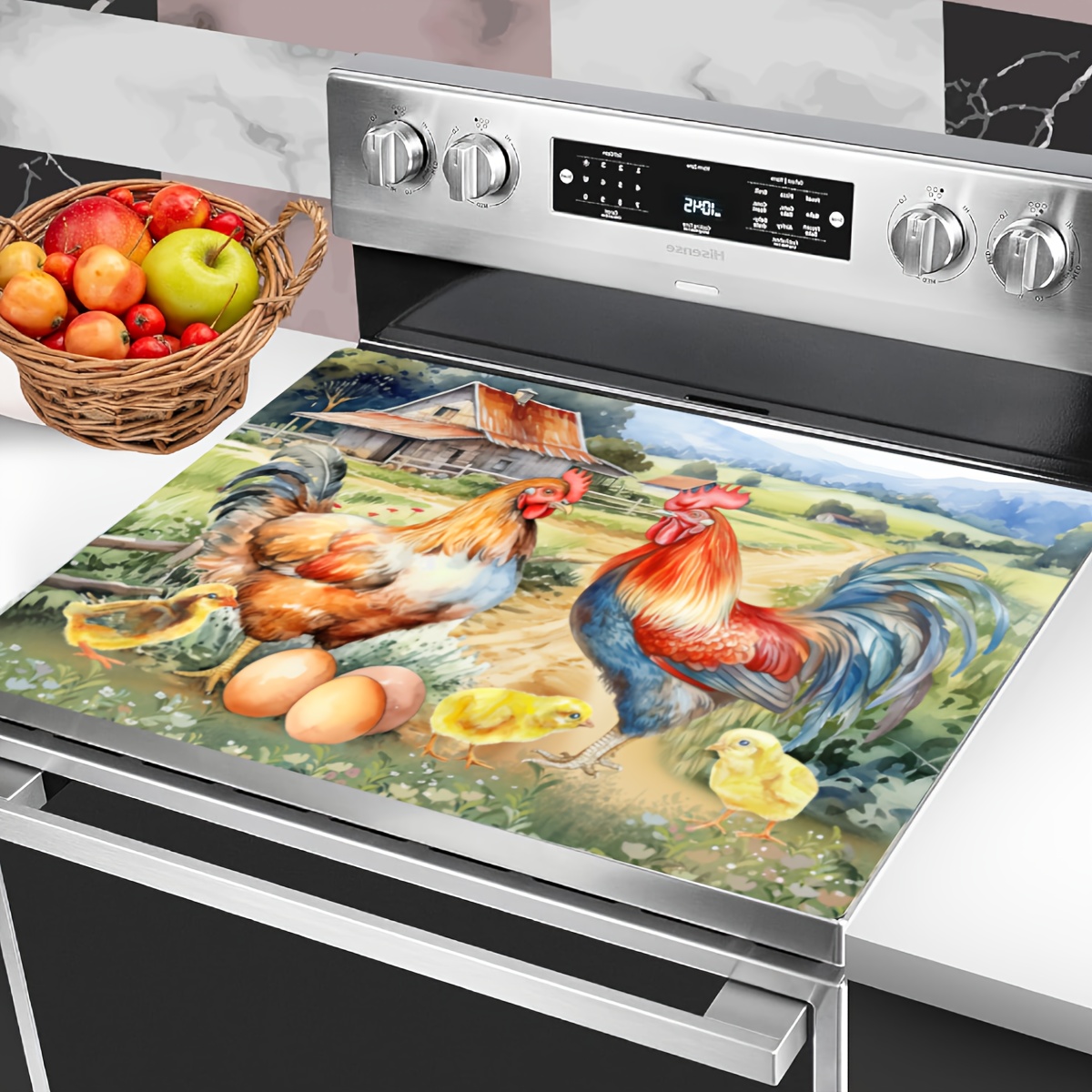 

1pc Rooster-themed Anti-slip Mat, Multi-use -resistant Cover, 28.5x20.5" Decor, For Electric Glass Stove Top, Cooktop, Dish Drying, Easy Clean, Dustproof