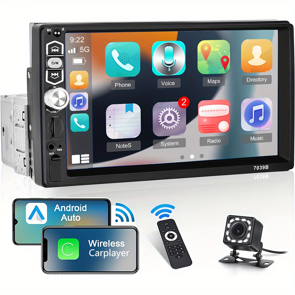 

Autoradio CarPlayer avec écran tactile simple DIN, autoradio Android Auto 7 pouces avec connexion sans fil et Mirror Link, chargement USB et FM AUX TF + caméra de recul.