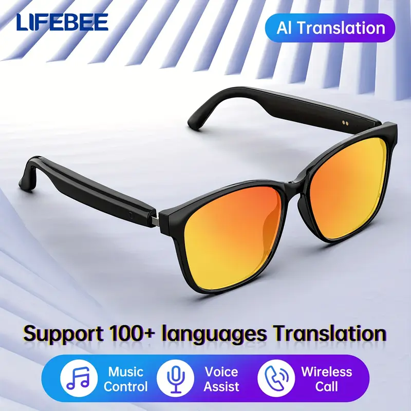 smart glasses with 144 languages blue light filtering polarized lenses low latency audio built in mic speakers assistant wireless usb rechargeable ideal for driving travel travel accessories durable eyewear Product details 4