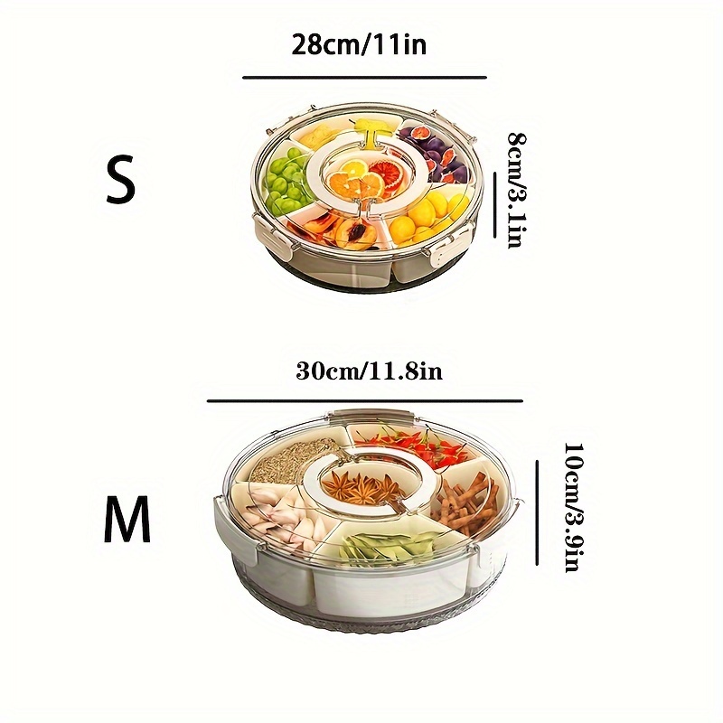 360° draaibare snackbak met deksel & handvat - ronde scheider met 6 vakken voor fruit, chips, snoep & meer - perfect voor keuken, feestjes, reizen & picknicks 2