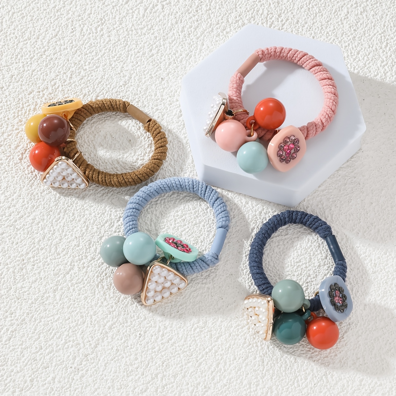 Set of 4 Colorful Hair Ties – Matte Beads & Geometric Charms Elastic Bands A73681_grande.jpg?v=1674171999 main image 3