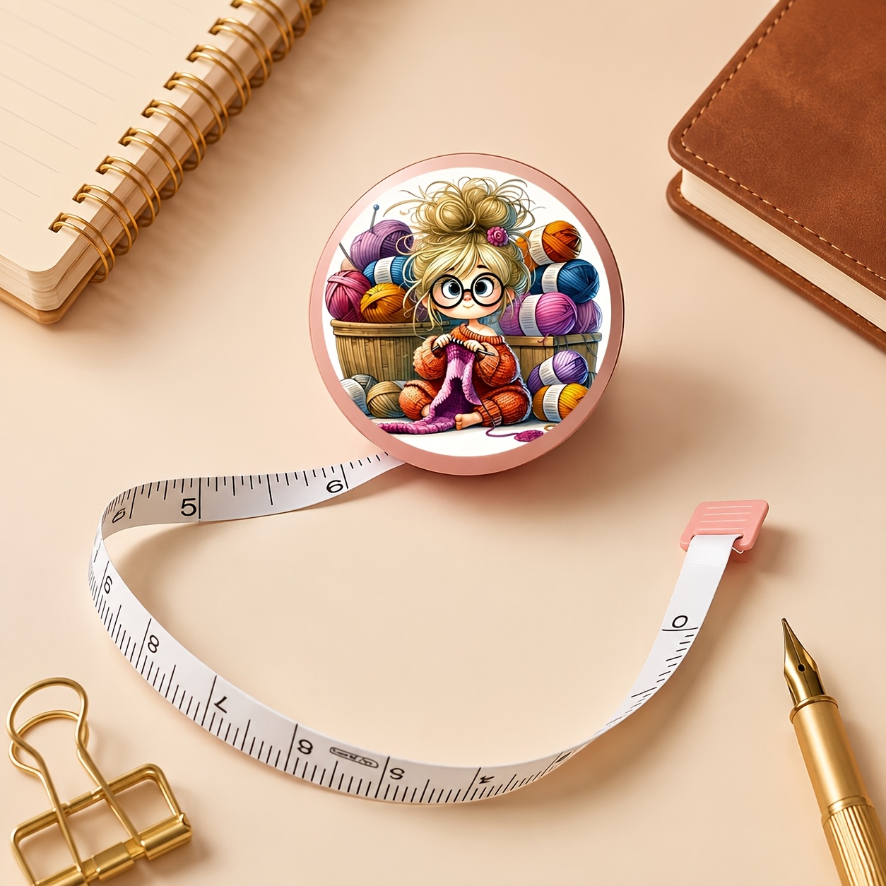 TEMU 1pc Stretch Soft Tape Measure With Girl Knitting Pattern, Double-sided And Inch , Length 150cm/60 Inches, Mini Portable Soft Ruler For Home Body