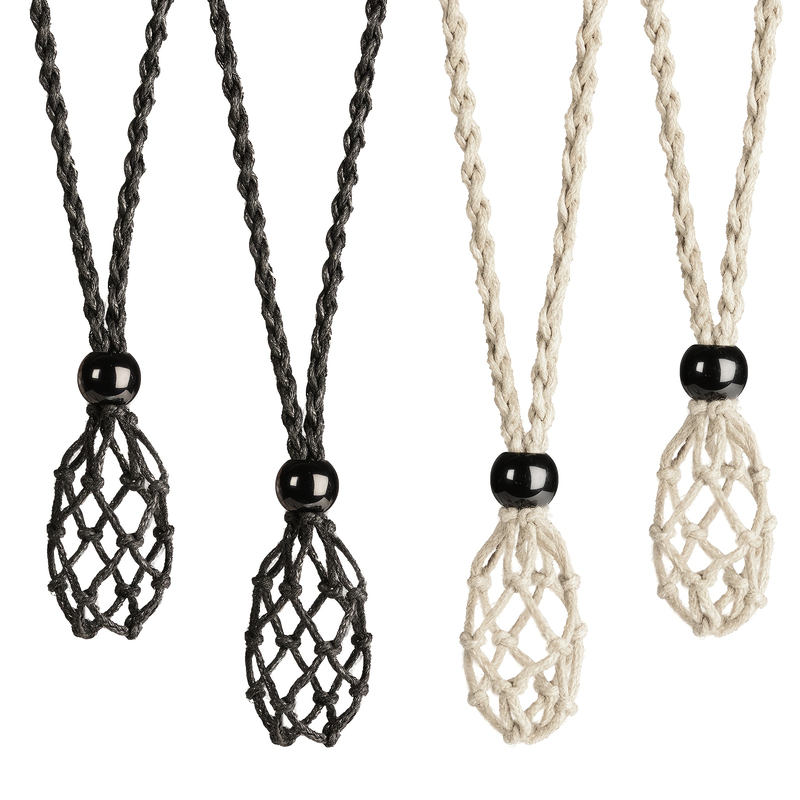TEMU Ensemble de 4 supports de collier cage en cristal, supports de pierres vides et cordes tissées à avec longueurs réglables pour pendentifs