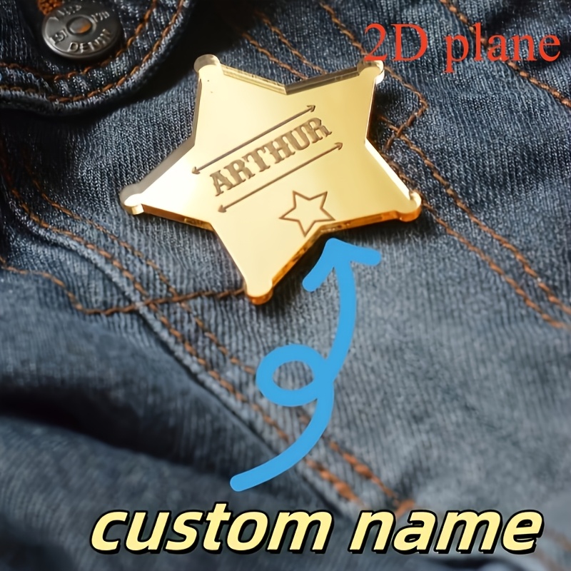 TEMU [2d Flat] [2d Flat] [custom] High-end Custom Name Engraved Star Acrylic Police Brooch, Diy Add Exclusive Name English, High- Acrylic Material
