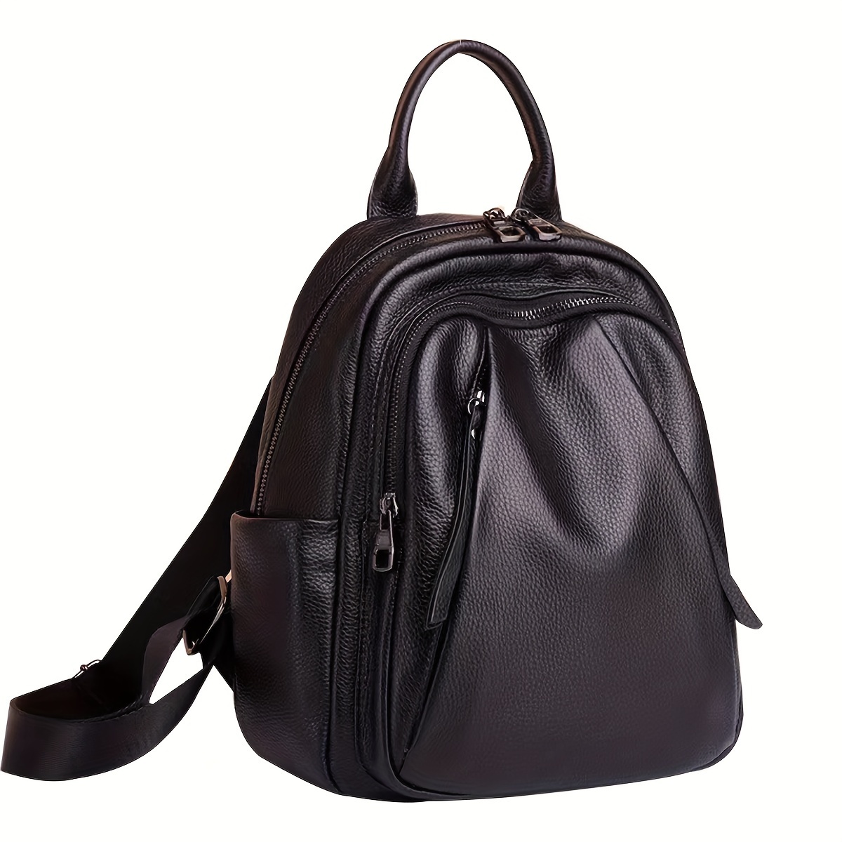 Stylish Black Genuine Leather Backpack For Women - Large Capacity, Lightweight &, Adjustable Shoulder Straps, Daily , Casual Design With Multiple Compartments