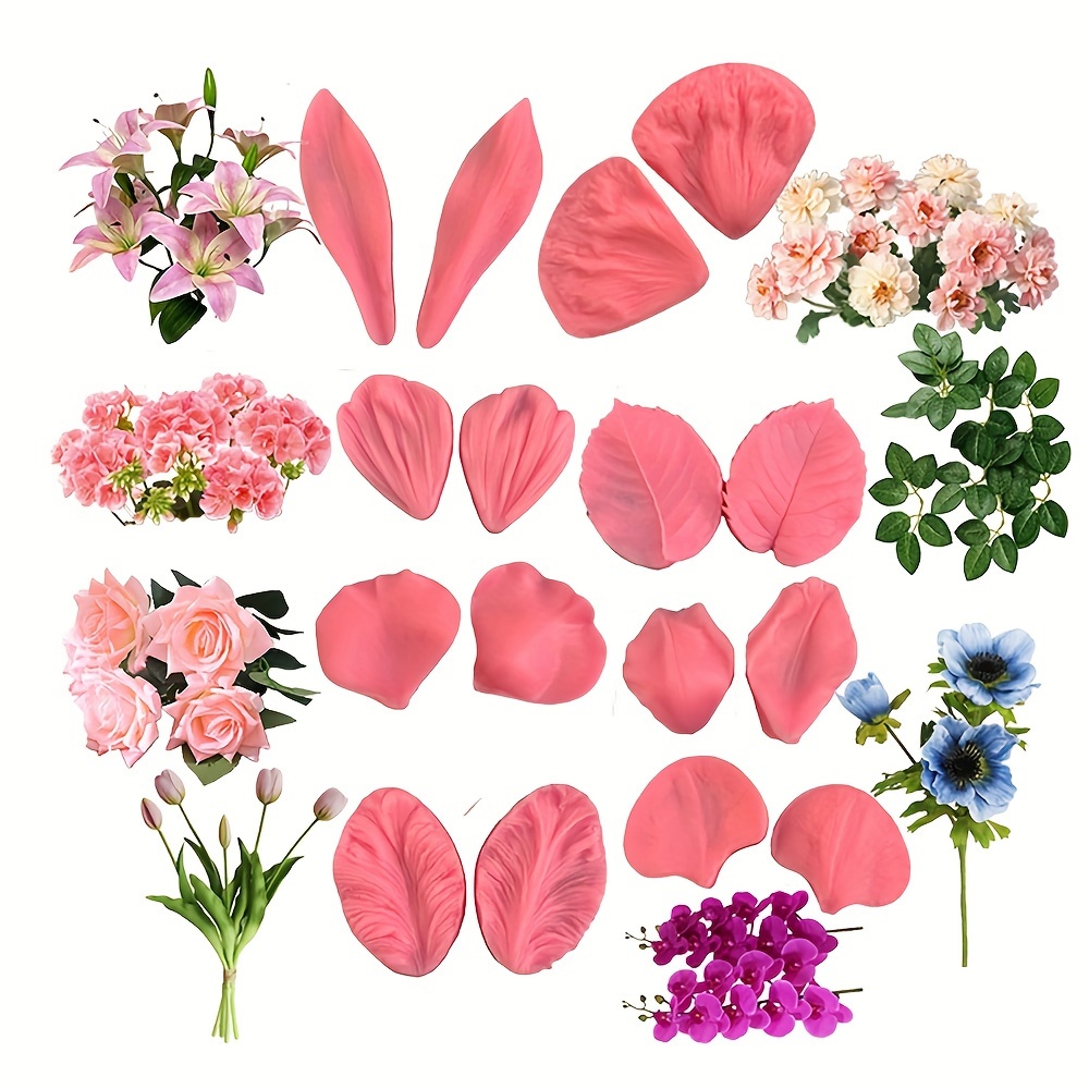 

8 Set Silicone Flower Veining Molds – Bpa Free Fondant & Gum Paste Molds For Cake Decoration – Includes Rose, Lily, Orchid, Tulip, Hibiscus & Leaf Shapes For Floral Design Crafting