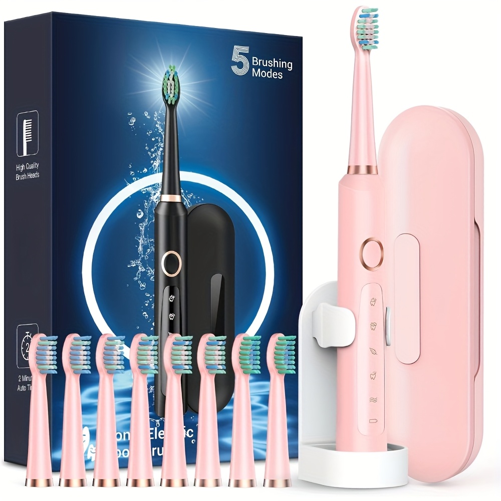 TEMU M5 Electric Toothbrush For Adults And - Rechargeable Electric Toothbrush 12+ And Adults With 8 Brush Heads & Travel Case, 120 Days - 's Day Gifts
