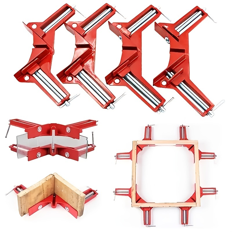 

4- Metal Clamps, 90 Clamps For Woodworking, Frame Welding, , Cabinets, Shelves - Manual Woodworking