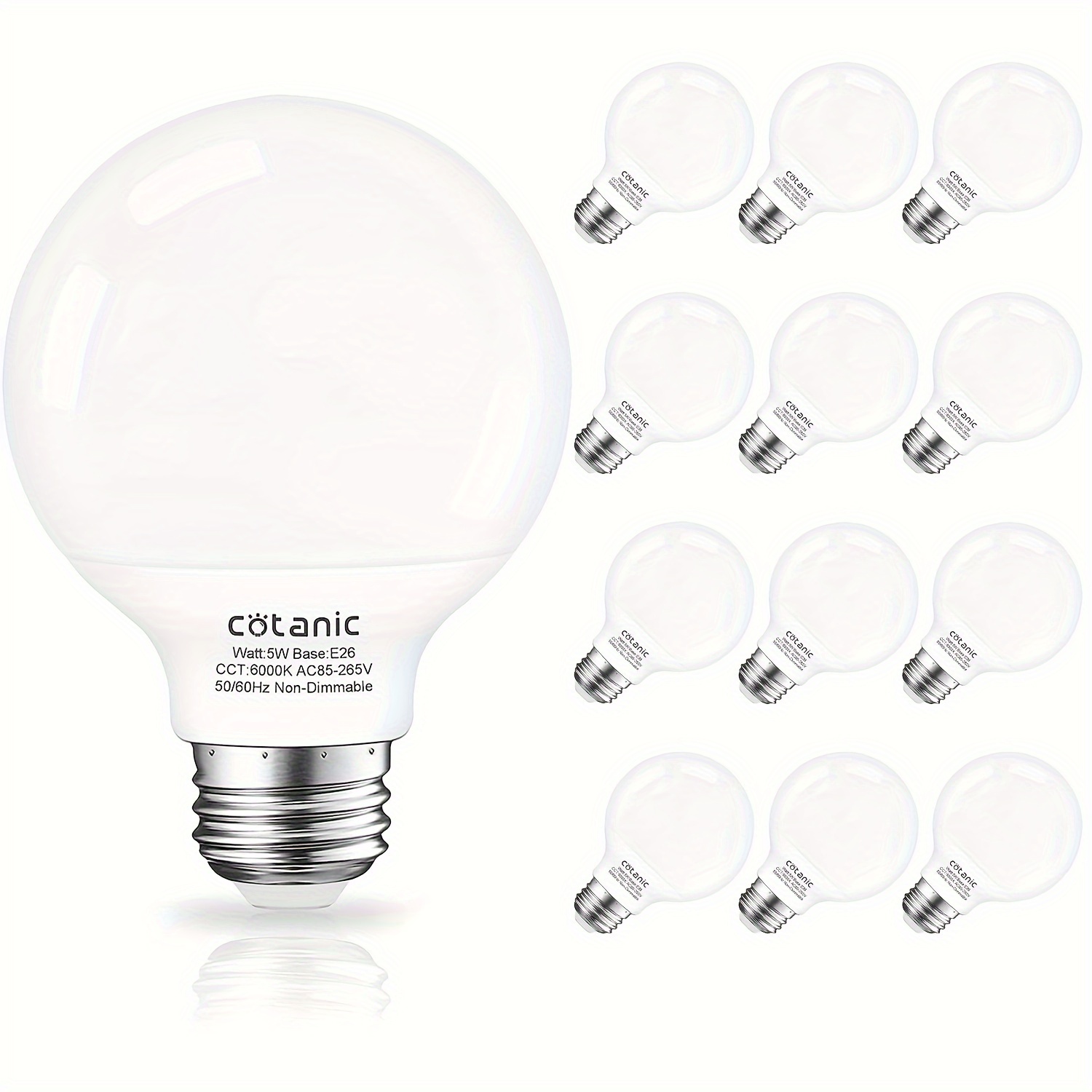 

12 Pack Led Globe Light Bulbs 6000k Daylight White, G25 Globe Vanity Light Bulbs, E26 Standard Base, 5w, 60 Watt Equivalent Incandescent Replacement, 500lm, Non-dimmable