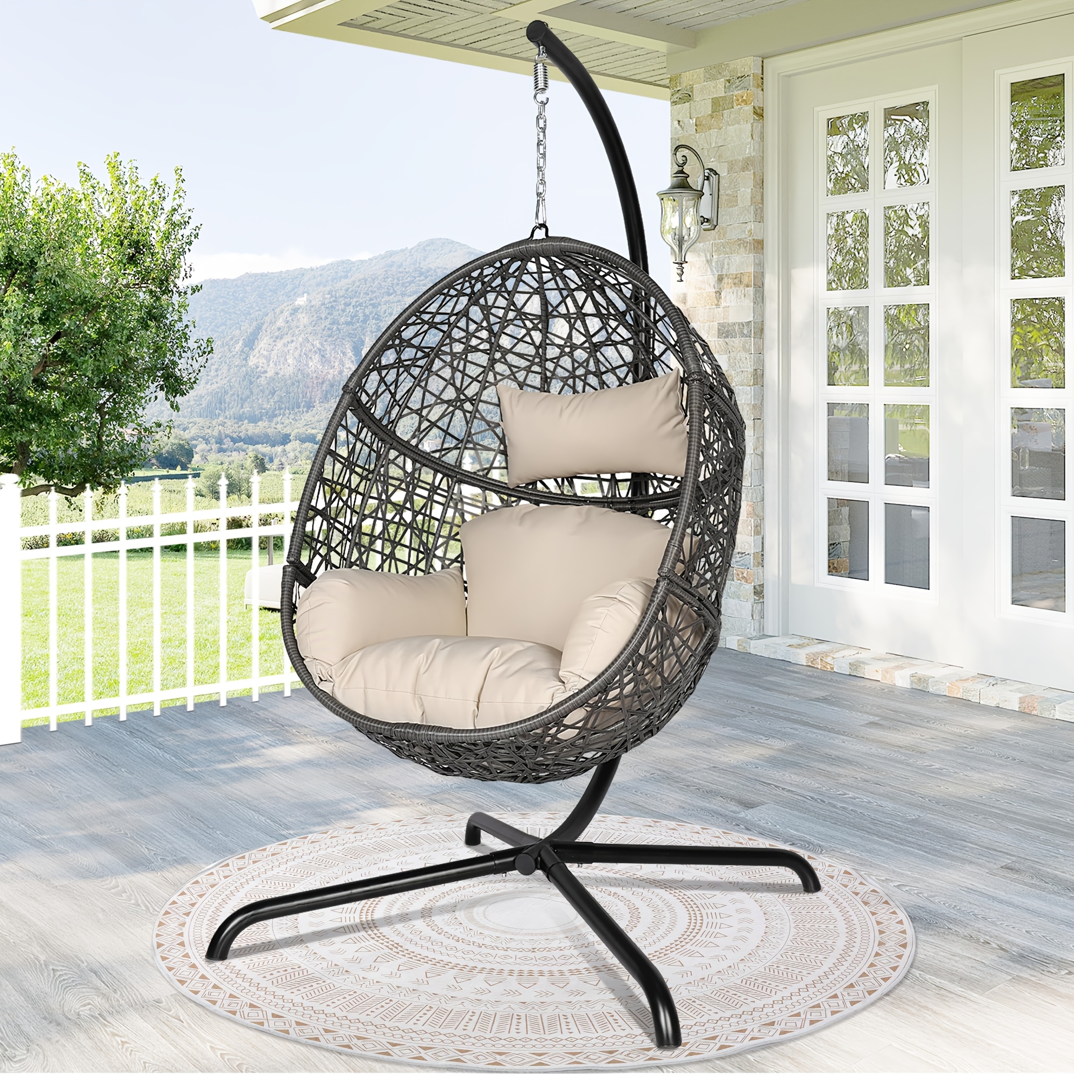 Triple-Section Hanging Basket, Extra-Large Outdoor Hanging Chair, Suitable for Patio, Backyard, 136.08 KG Capacity