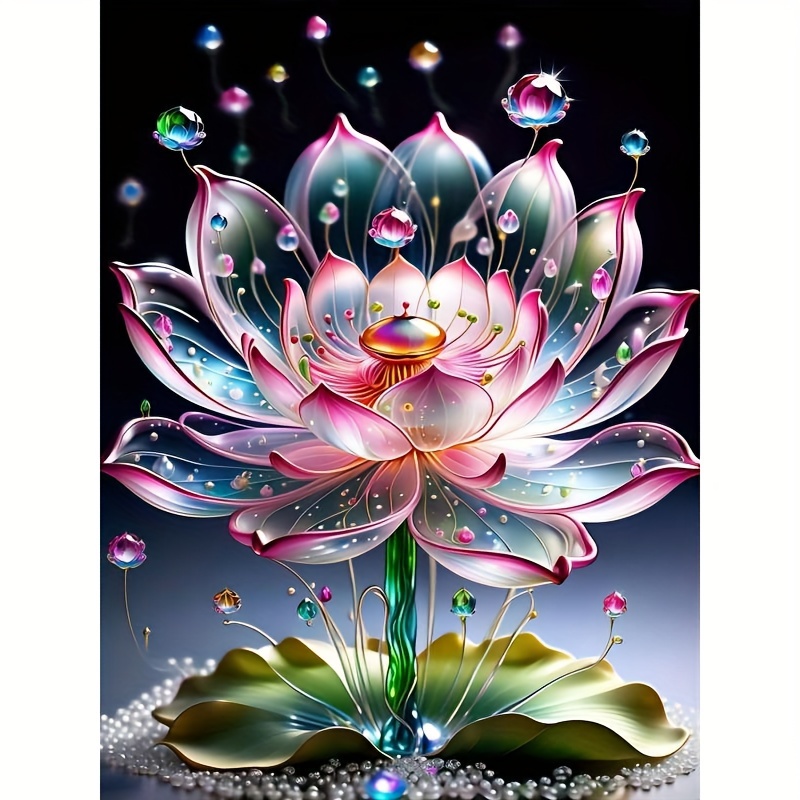 TEMU 5d Diy Diamond Painting Kit – Round Full Drill Crystal Lotus Flower, Canvas Cross Stitch Embroidery Art Craft For Living Room, Bedroom, Office Decor – Ideal Gift For Beginners And Craft Lovers