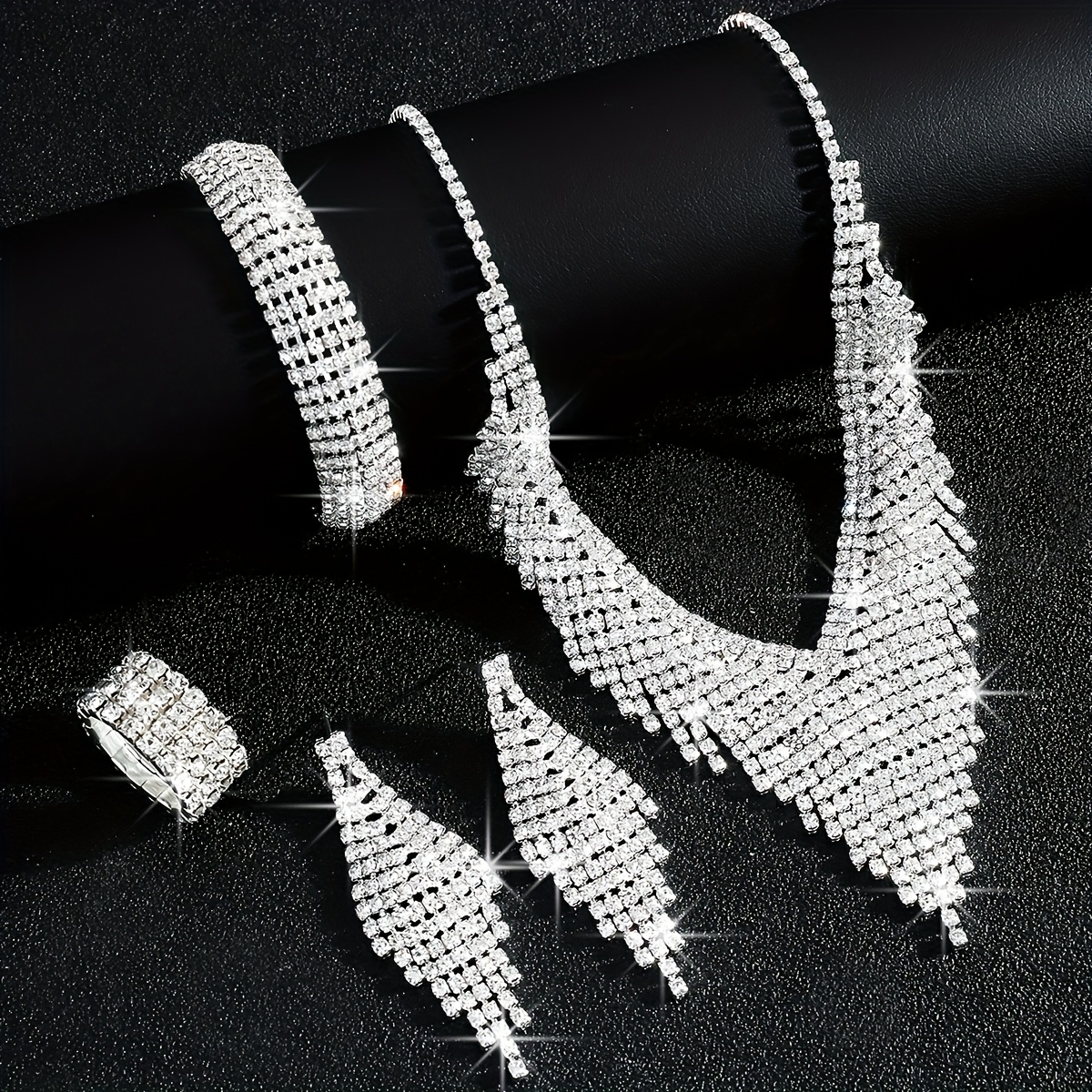 Rhinestone Tassel Jewelry Set for Bride