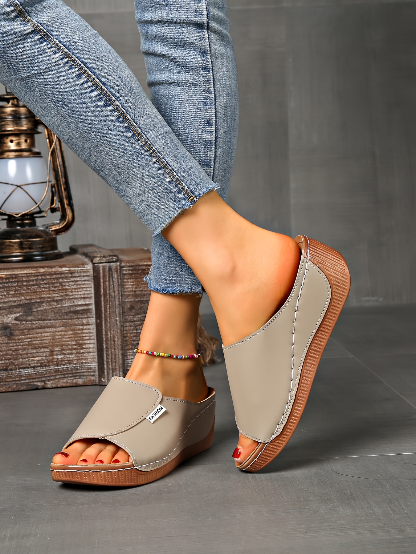   womens light blue slide sandals comfortable arch support breathable open toe design with soft rubber sole casual   heel slip on shoes for casual attire   cover upper Product details 31