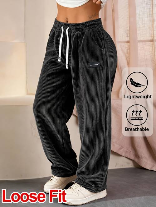 new womens corduroy casual long pants straight design solid color with drawstring pockets breathable and suitable for daily