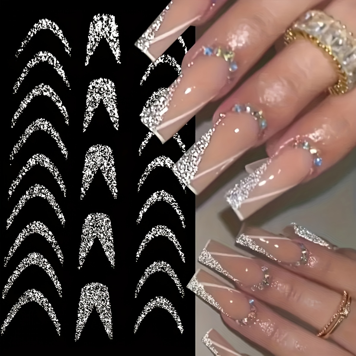 

Autocollants pour French Manucure : Autocollants pour nail art à rayures pailletées auto-adhésifs pour la décoration des ongles, fournitures de nail art pour femmes et filles