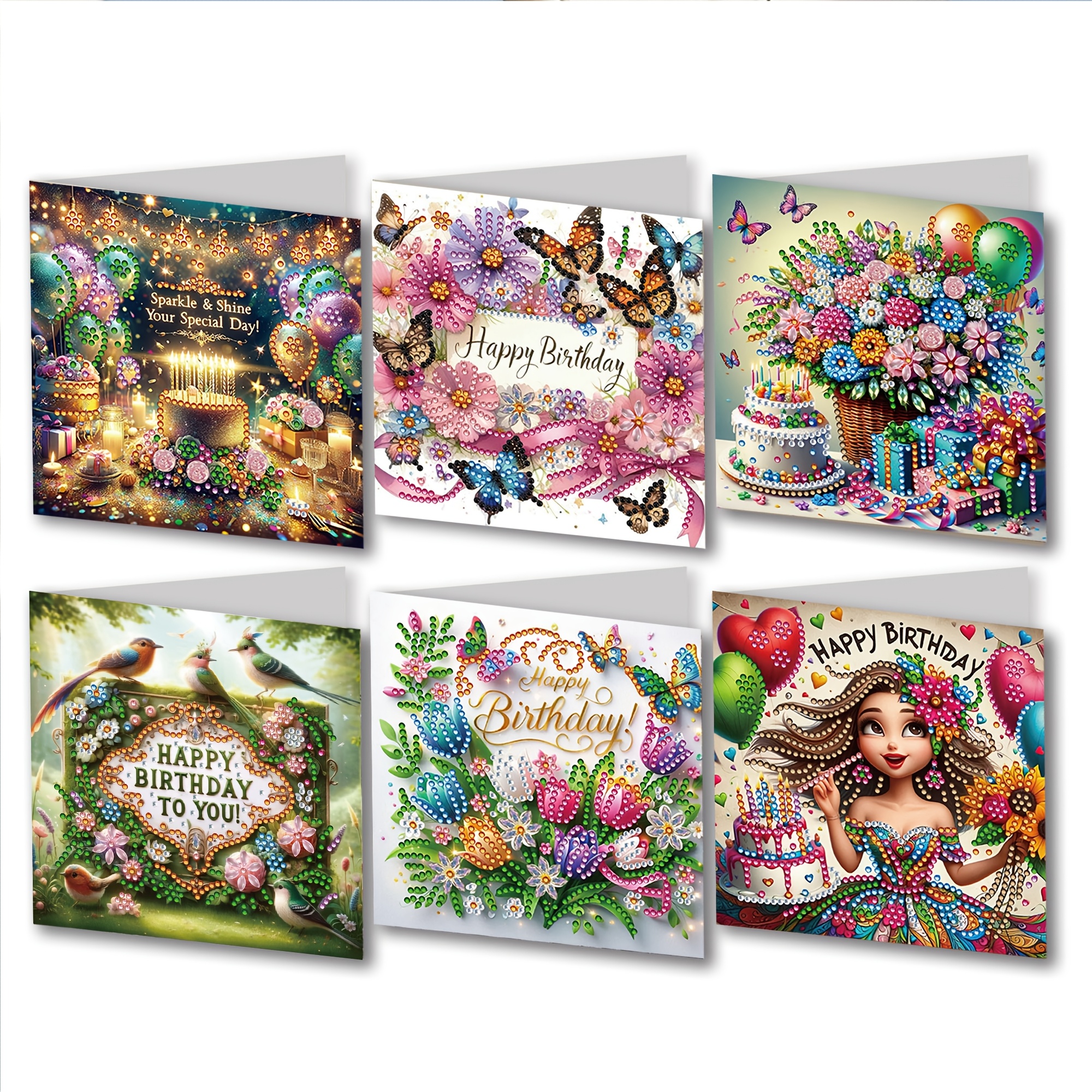 

6pcs Diamond Painting Kit Pattern Birthday Greeting Card Expressing Conveying The To Send To , Relatives, Friends, Etc. Releases Your And Diy Handmade Gifts Party Greeting Card