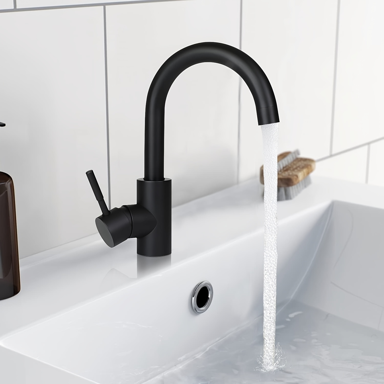 360° Rotating Spout Brushed Basin Faucet, Stainless Steel Tap For Bathroom And Kitchen Sinks
