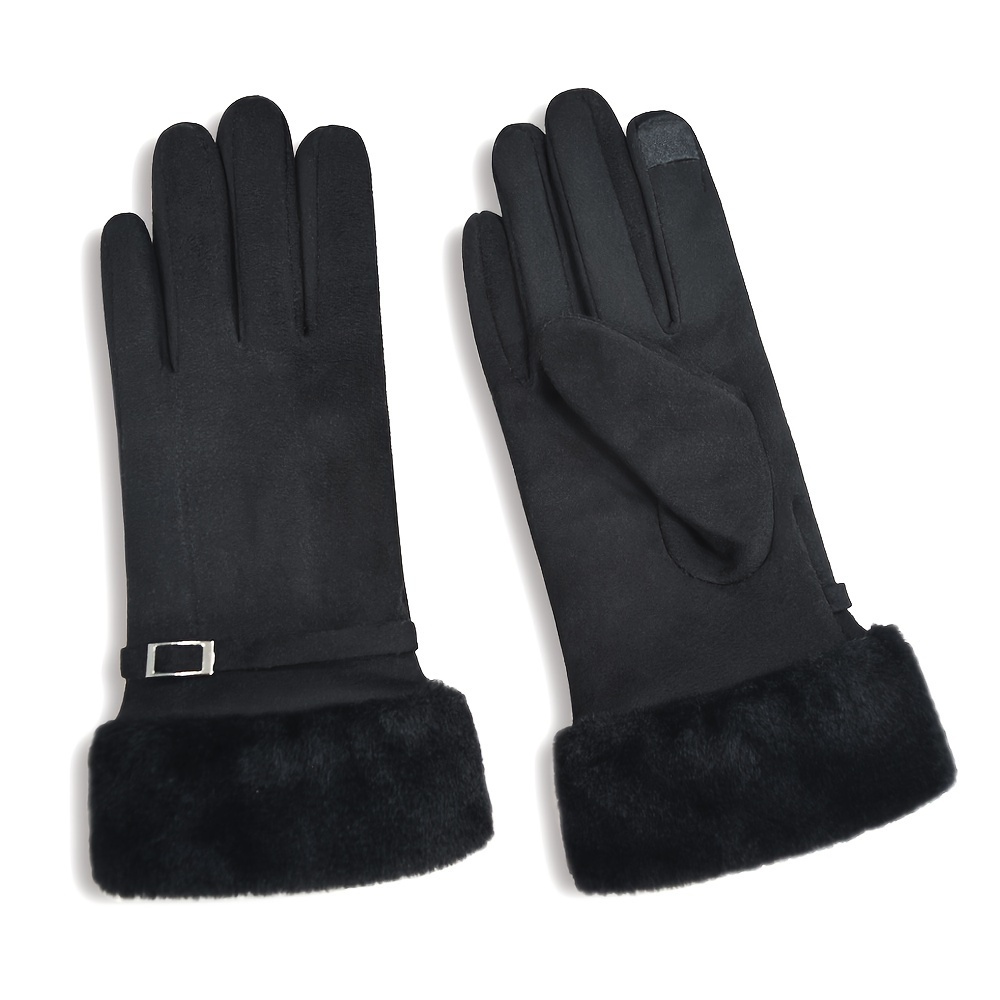 Women's Touchscreen-Compatible Winter Gloves - Warm Suede with Plush Lining, Elastic Fit, Multiple Colors Available details 8