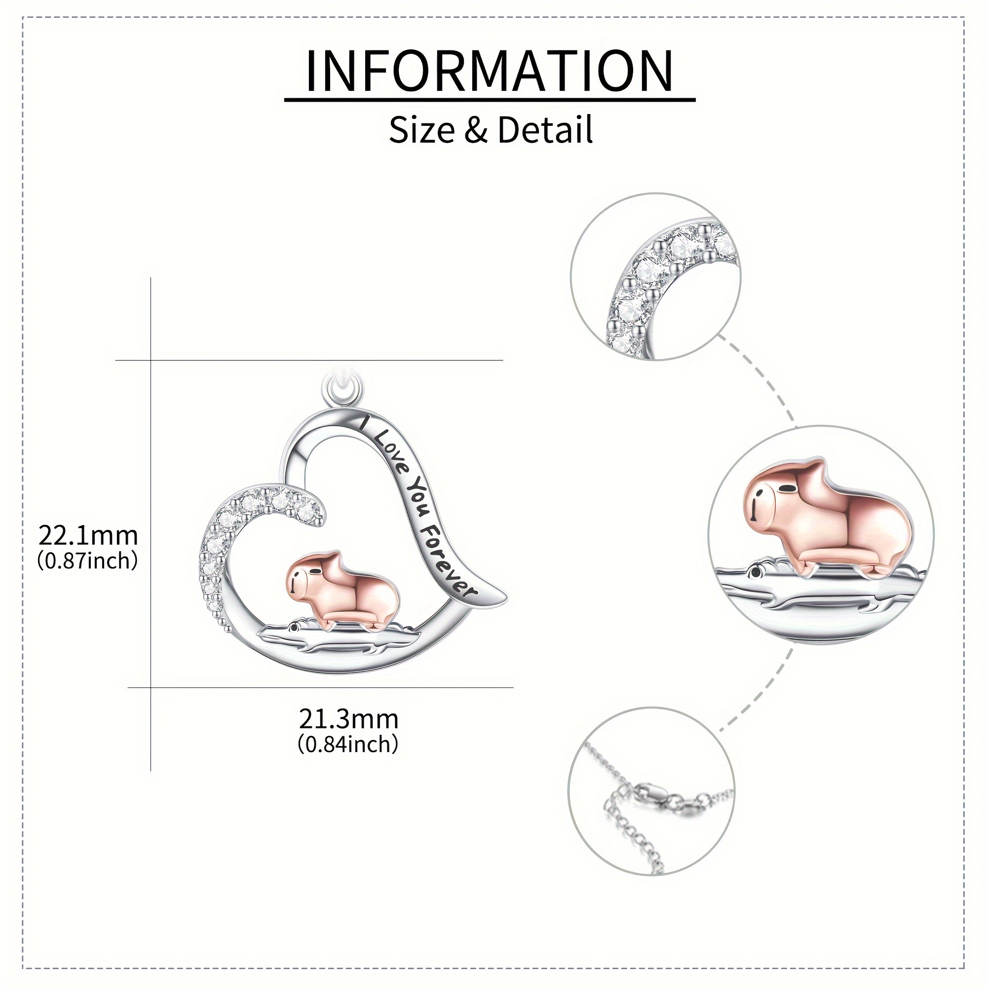 Capybara - Collana in argento sterling 925 con cuore Capybara e coccodrillo, con ciondolo a forma di capybara, per donne, ragazze, figlie, capybara, Argento sterling, Nessuna pietra preziosa