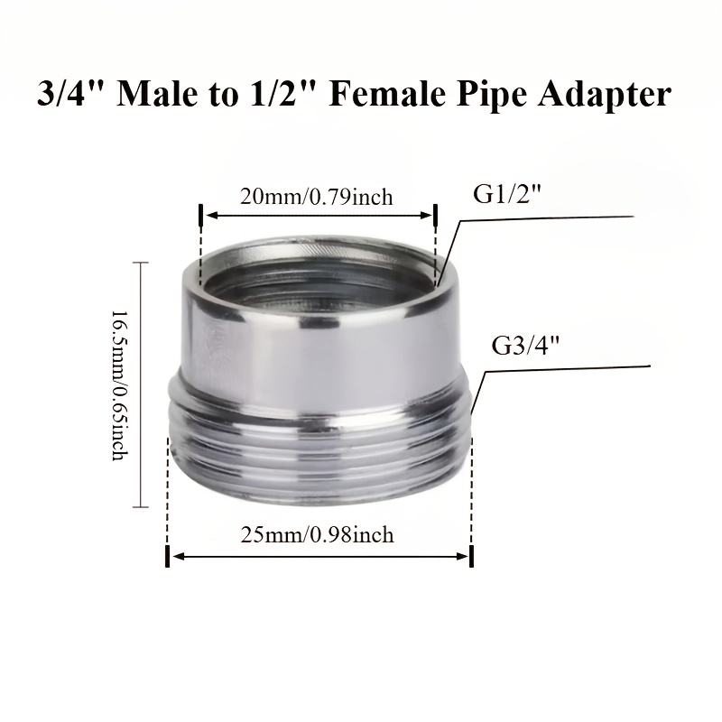 Image of 2pcs, Male 3/4" To Female 1/2" Adapter, Male 1/2" To Female 3/4" Adapter. Copper (chrome Silvery) Faucet Adapter Hose . Suitable For Washing Machine, Dishwasher, Garden Watering Hose