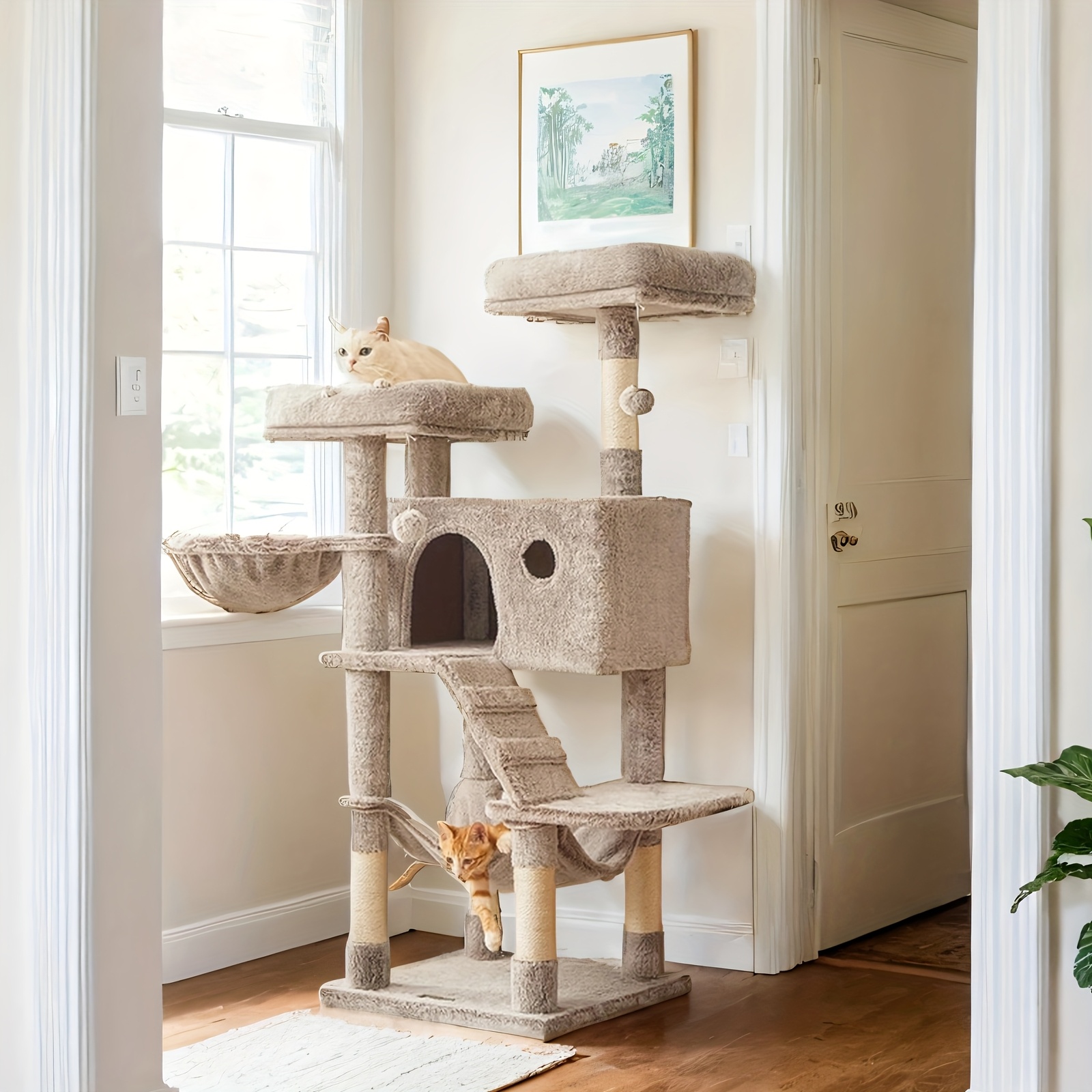 multi level cat tree tower for large cats ultra soft plush perch with hanging toys enclosed hideouts durable scratching posts sturdy cat furniture for indoor climbing play rest   decor soft fabric cover