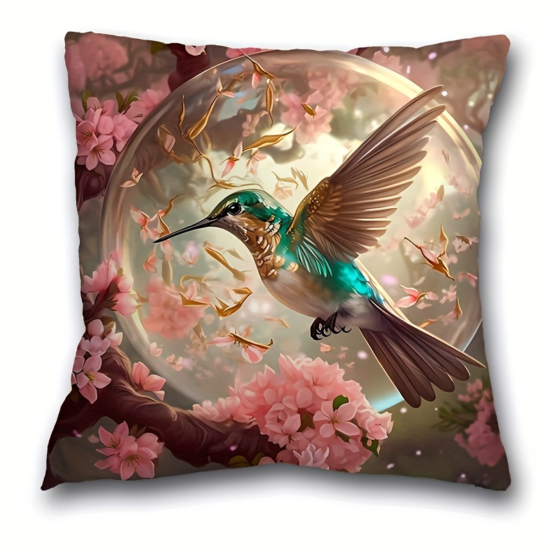 

1pc, Hummingbird Pattern Short Plush Pillow Case (17.7 "x17.7"), Animal Theme Pillow Case, Home Decor, Room Decor, Bedroom Decor, Architectural Collectible Accessories (excluding Pillow Core)