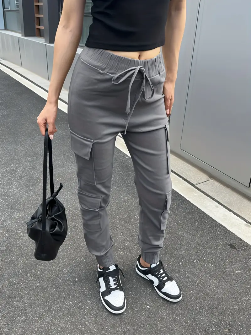 Women's Y2K Workwear Cargo Pants with Multi-Pocket Loop Closure Heavy-Duty Trousers for Casual Professional Wear, Spring/Summer Outfits (White/Bl