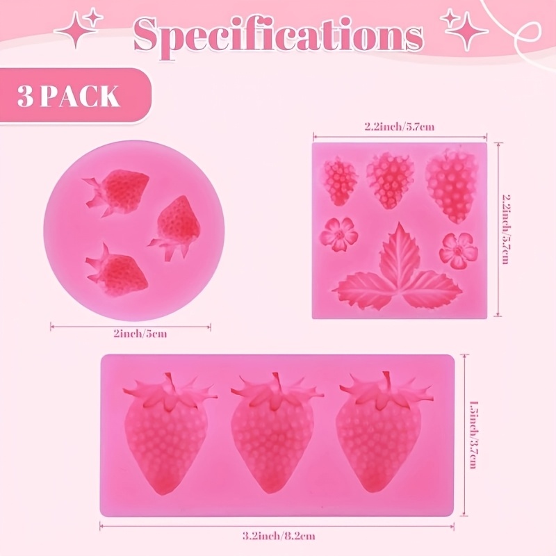 TEMU Moules en silicone résine 3pcs Cartoon Minimaliste Fraise, Moules décoratifs en silicone, Ajouts décoratifs pour la fabrication de moules en