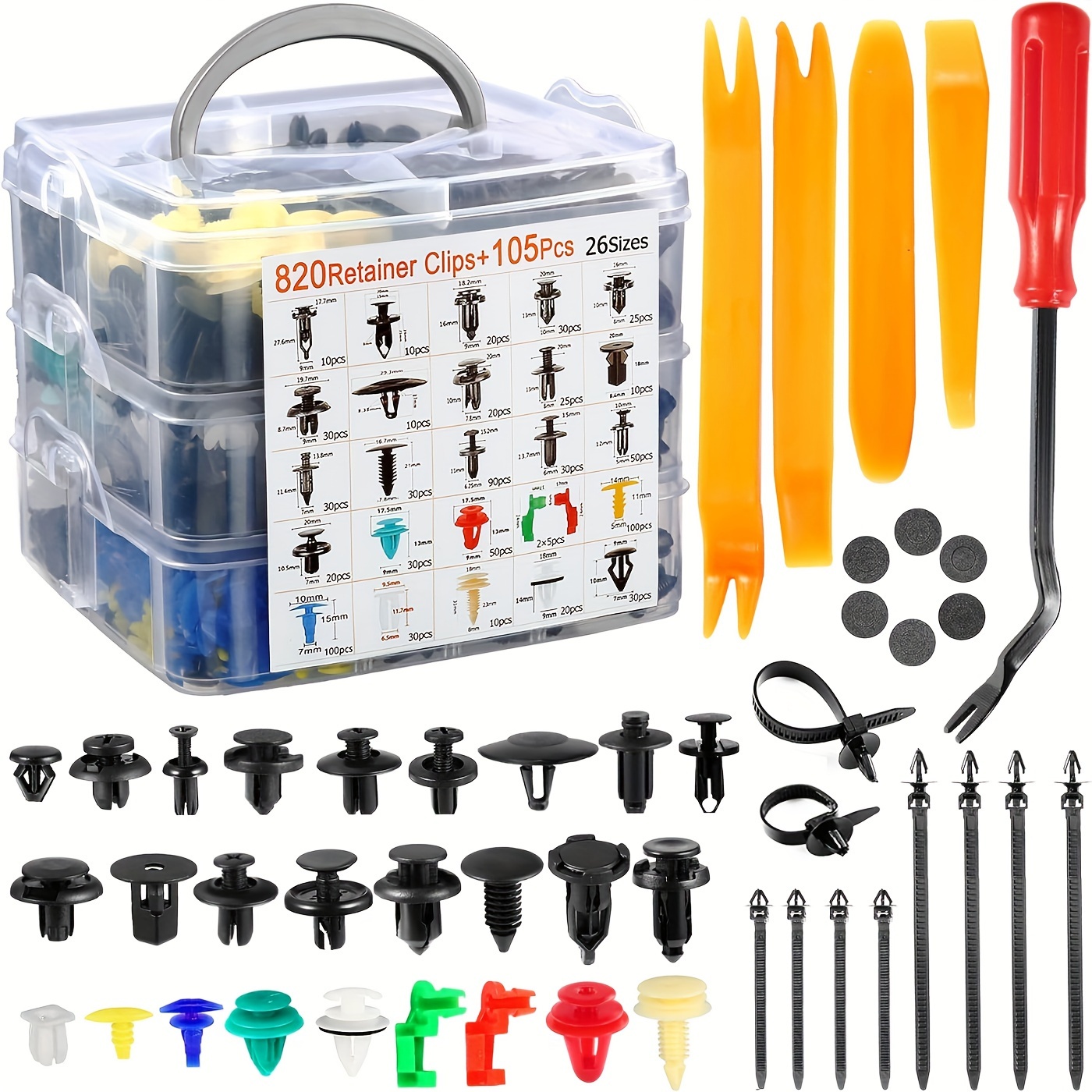 TEMU 820pcs Car Bumper Retainer Clips Plastic Rivets Fasteners Tailgate Handle Rod Clip, 26 Most Popular Sizes Pin Rivets Set- Door Trim Panel Fender Clips