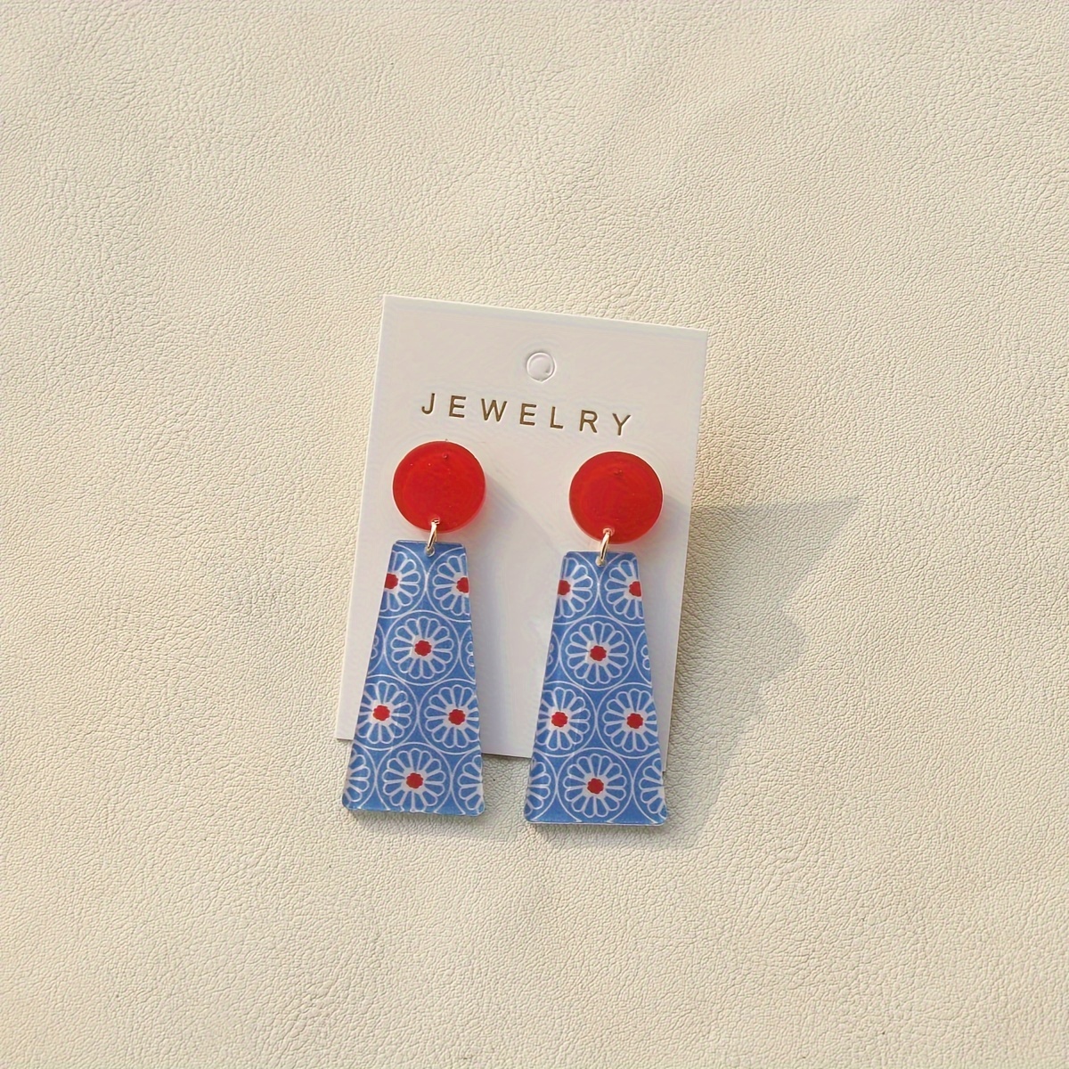 Image of A Pair Of Vintage-style Ethnic Totem Flower Graffiti Trapezoidal Acrylic Pendant Earrings For Women At Parties