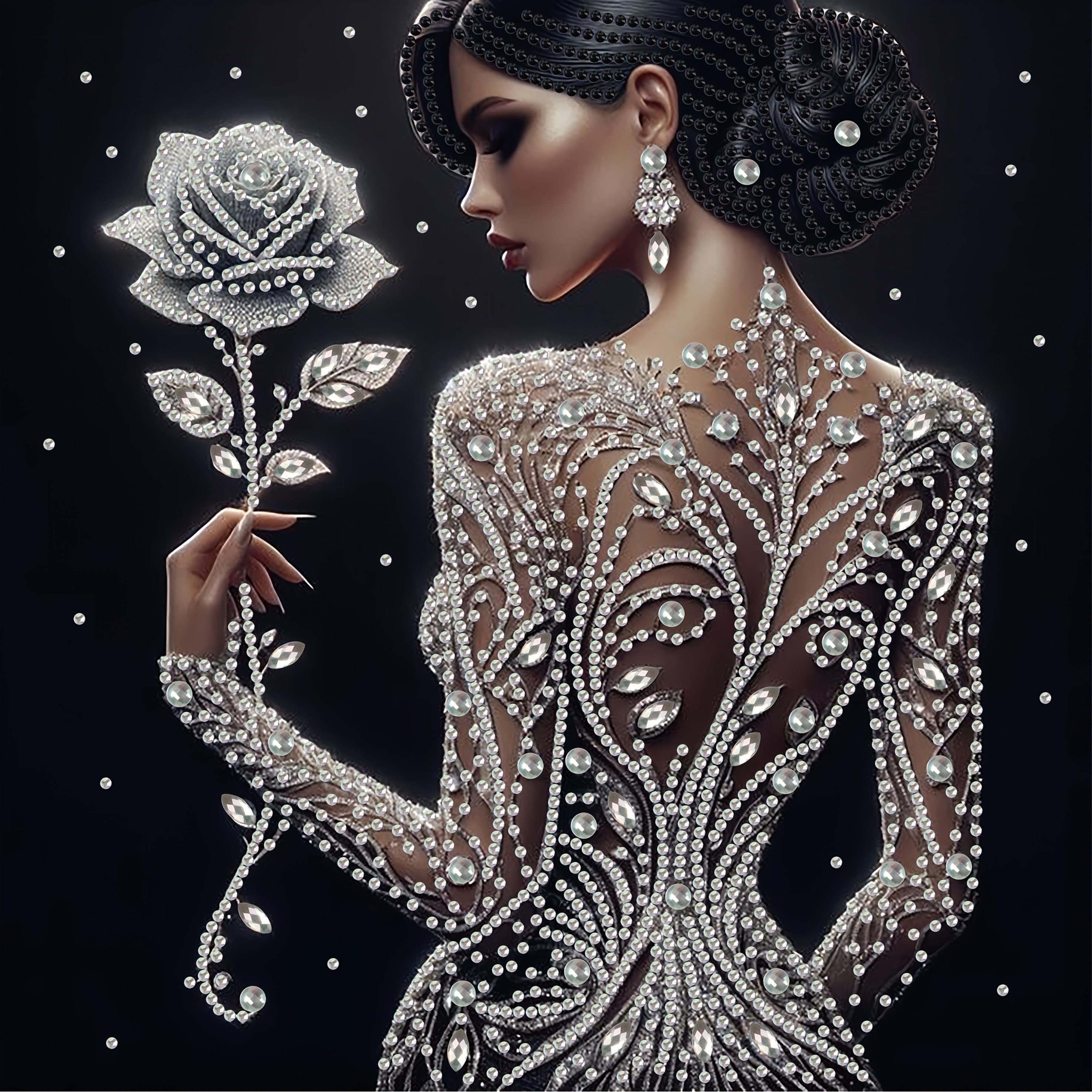 Diy Handmade, Creative Gift, Relax Art, High-end Production, Lady Holding A Rose, Creative Diamond Painting Kit, High-end Production, Irregular Diamond Inlay (30cm/11.8inx 30cm/11.8in)