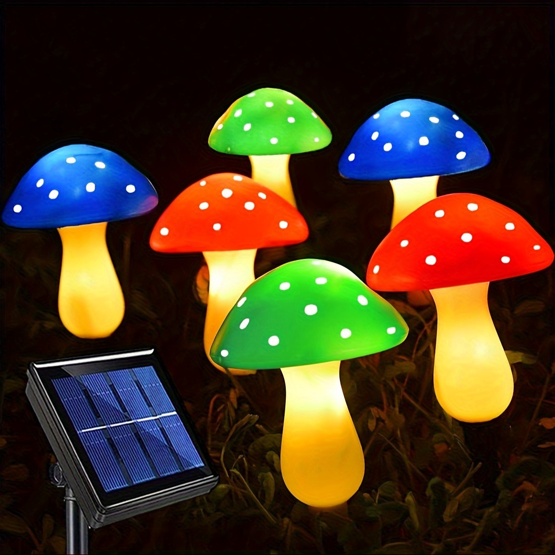

festive" 6-pack Solar Mushroom Garden Lights With 8 Lighting Modes - Perfect For Outdoor Yard, Christmas & Holiday Decor | Charming Nighttime Ambiance For Camping, Backyard & Pathways