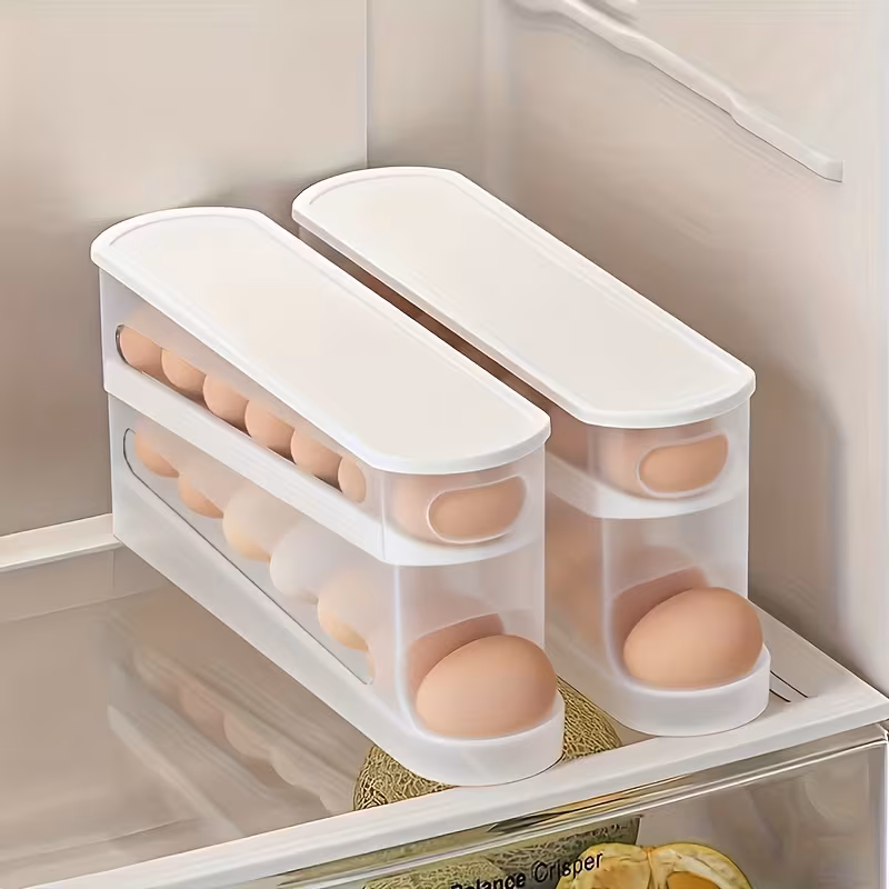 2 layer automatic slide egg storage box refrigerator door egg storage box can hold 12 14 eggs fresh keeping egg organizer essential kitchen storage solution refrigerator egg rack that details 0