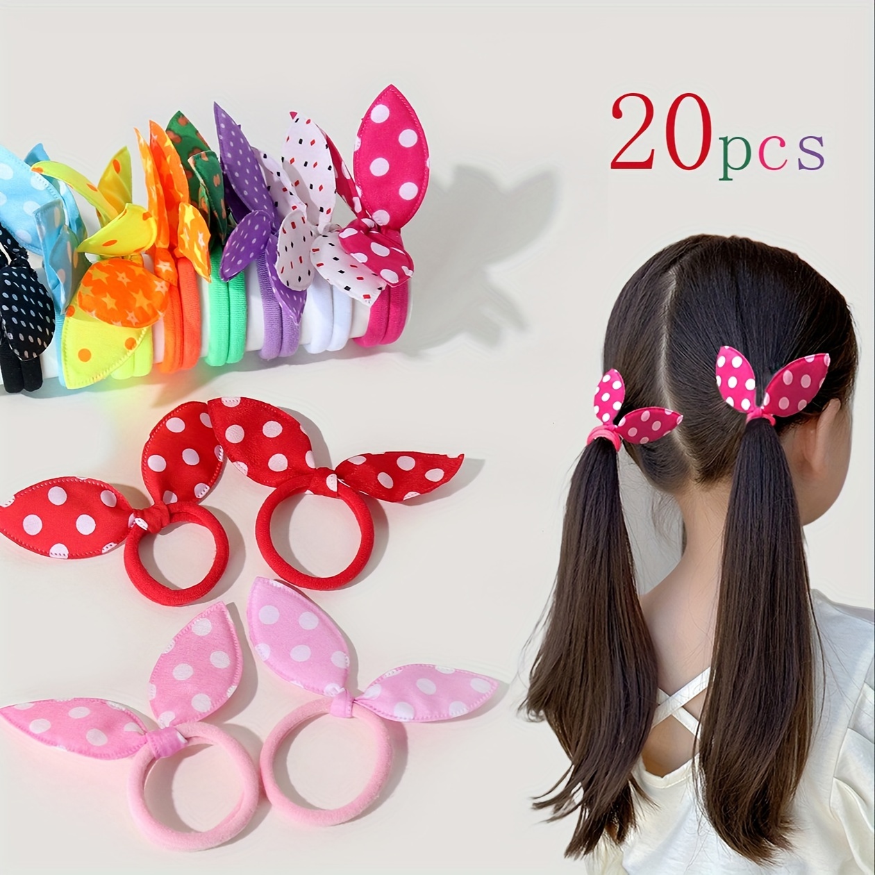 

20pcs Cute Bow Hair Ties For Girls - Polka Dot & Star Patterns, Soft Fabric Ponytail Holders, Bows For Girls Hair Ties