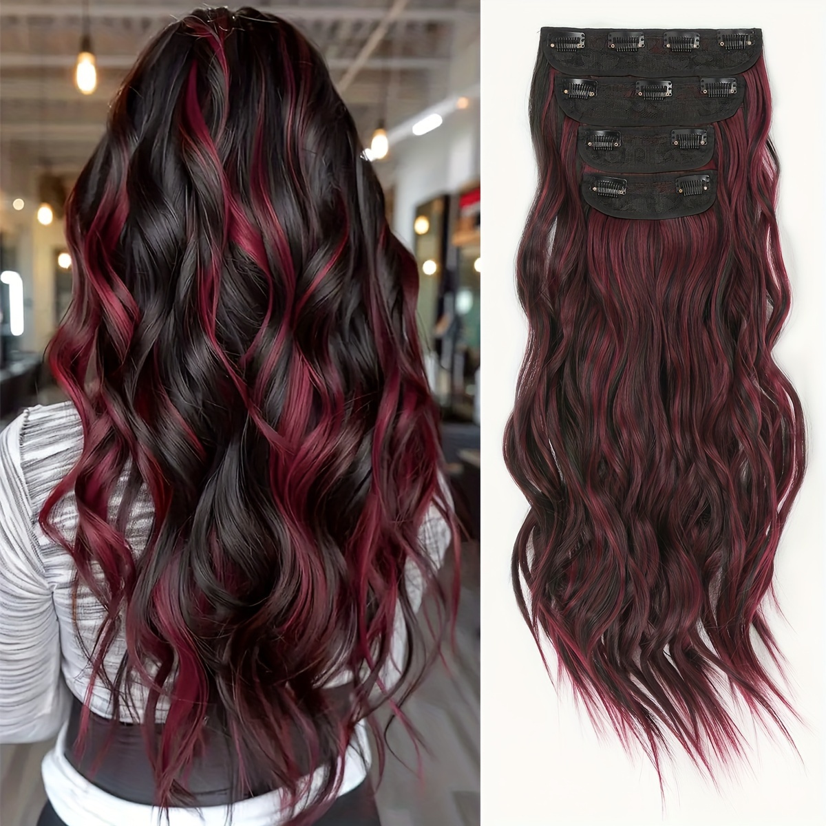 TEMU Yusulaxi Body Wave Heat Resistant Fiber Hair Extension, 22 Inch Long, Ombre Color, For Women