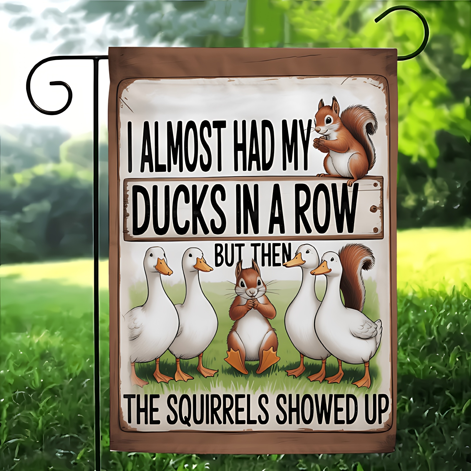 TEMU 1pc, Duck Queue Design Garden Flag, Durable Polyester Material, 12x18 Inches, Garden Accessory | Double-sided Flag, 2d Flat Printing, Outdoor
