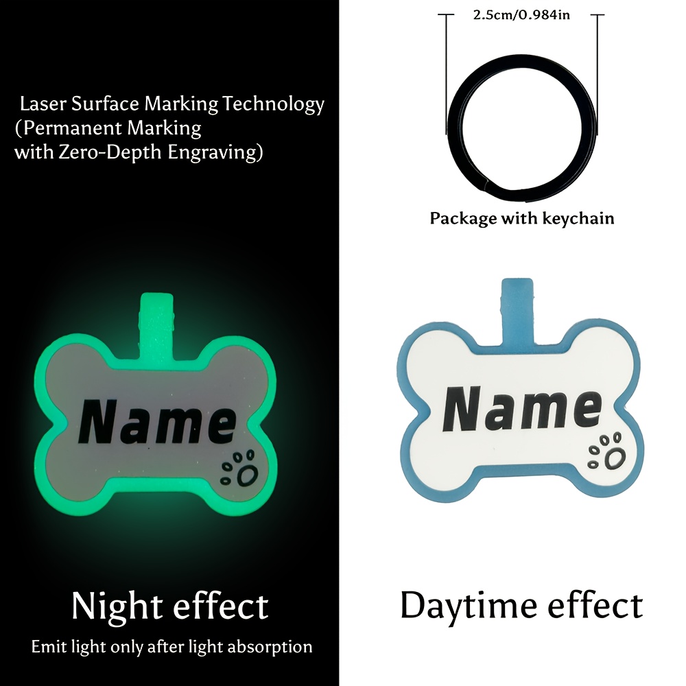 TEMU Custom Engraved Bone-shaped Dog Tag -the-dark Dog Tag Luminous Dog Tag Pet Tag Silent Ear Protection Silicone Anti-loss