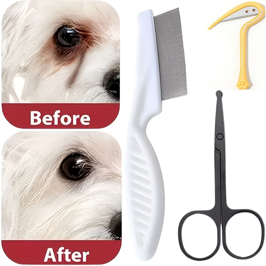 3pcs set tear stain scissors and facial comb de matting knife professional pet cleaning kit suitable for dogs and cats round head safety design removes tear stains and   hair pet de matting knife