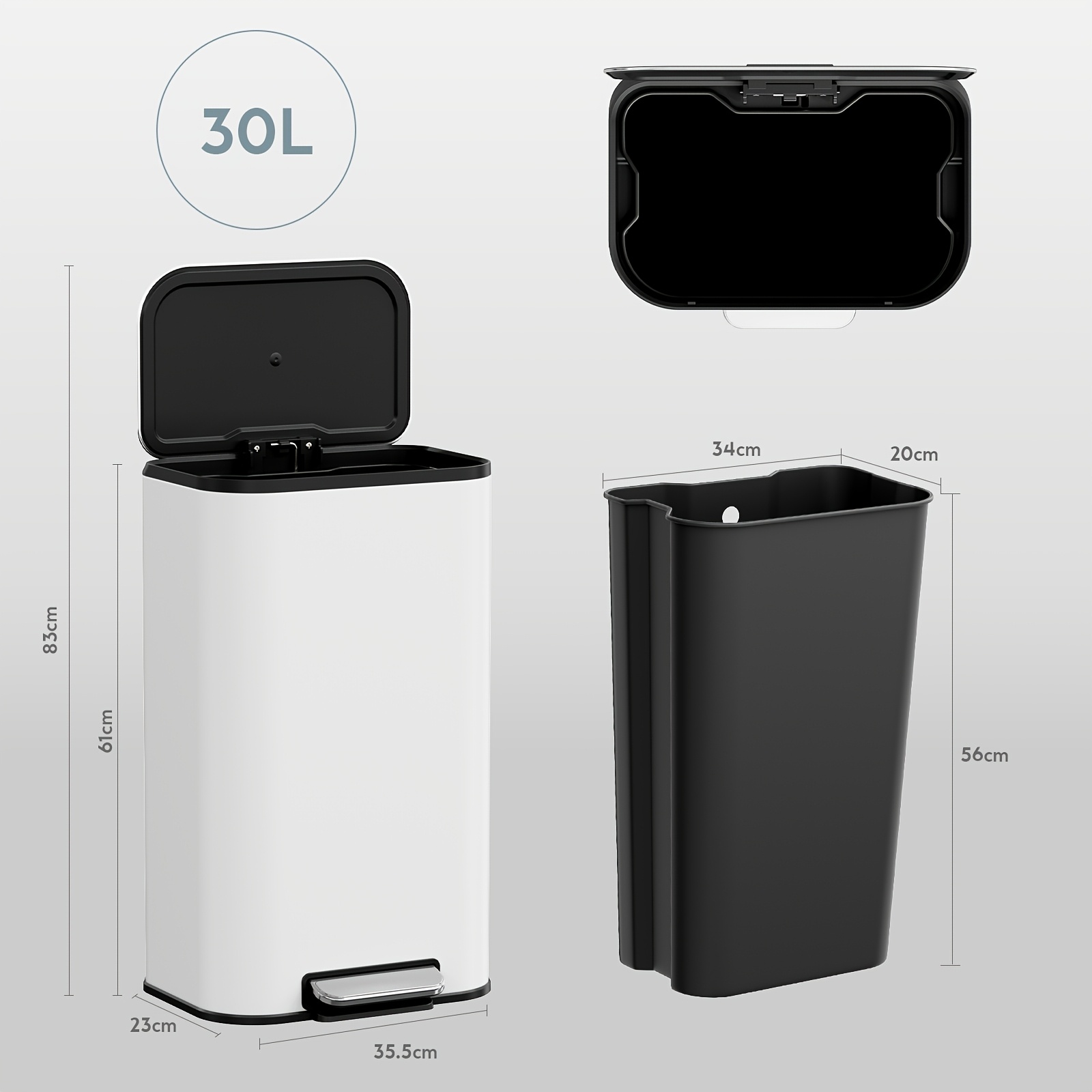 Image of 30l Kitchen Trash Can, Lid, Removable Inner Bin, Odor Isolation, Foot-operated Galvanized Steel Trash Can, Suitable For Kitchens, Bathrooms, And Offices, 4.7kg
